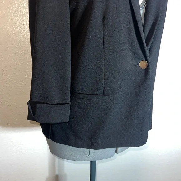 NYCC Black Blazer Single Button Jacket Women’s Size LARGE Rolled 3/4 Sleeves - Picture 9 of 12